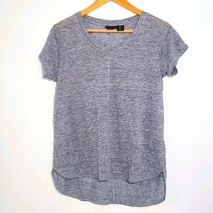 Blue grey linen short-sleeve v-neck top